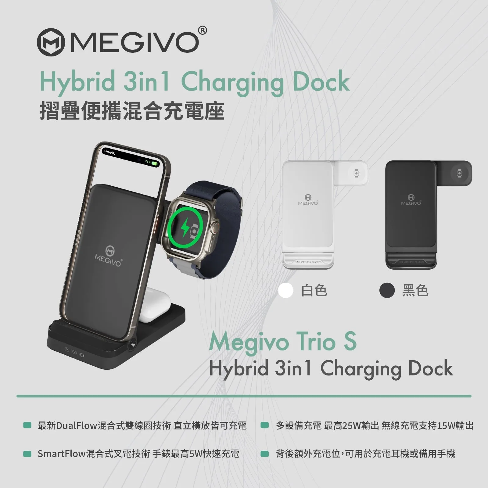 🔥現貨發售🔥Megivo Trio S 摺疊便攜混合充電座